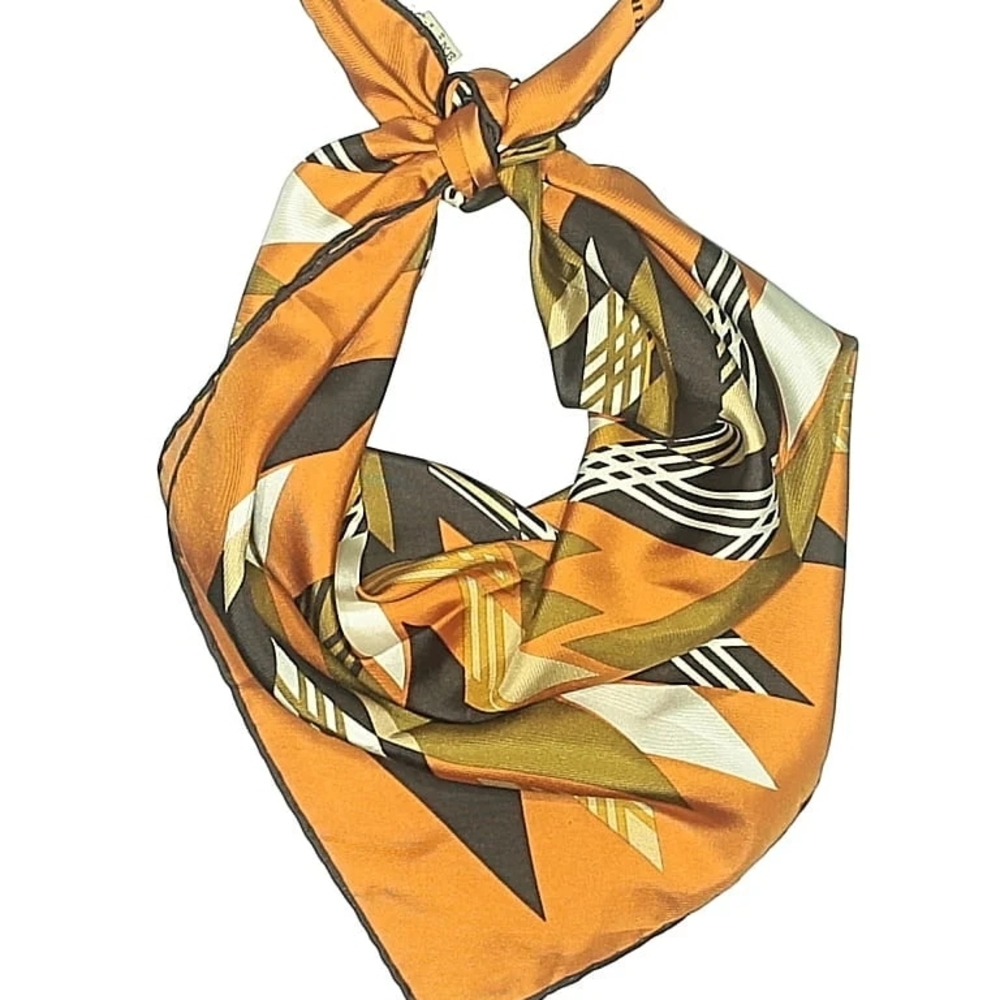 NWT BURBERRY 100% Silk Scarf Orange Retro Pattern